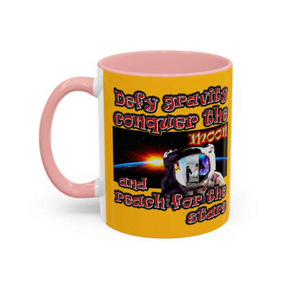 defy conquer reach - Accent Mug (yellow)
