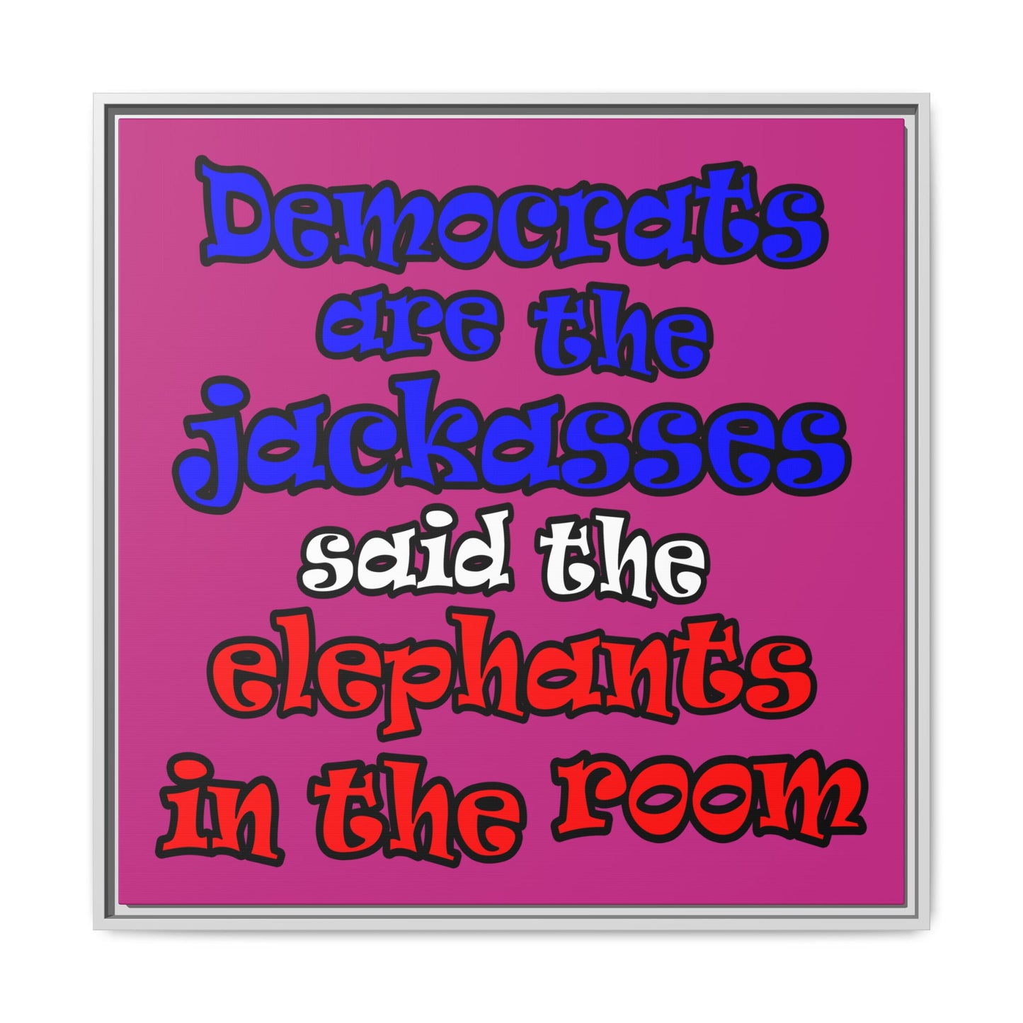 donkeys and elephants - framed canvas art (pink)
