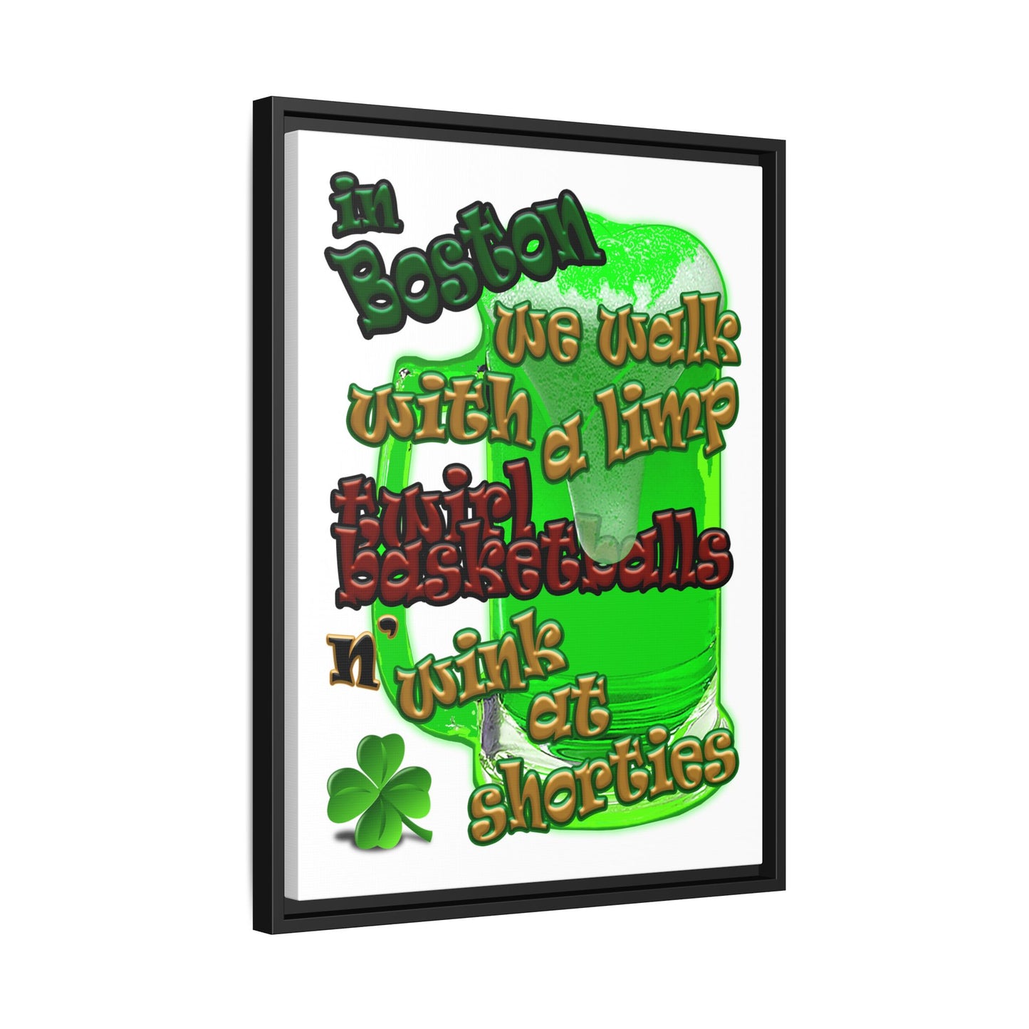 celtics logo - framed canvas art (white)