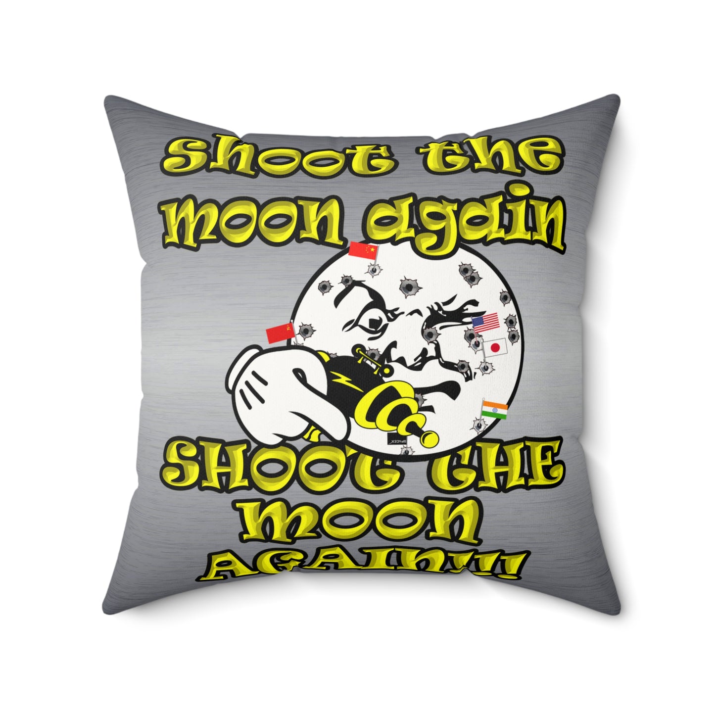 shoot the moon again - Faux Suede Square Pillow - (brushed nickel)
