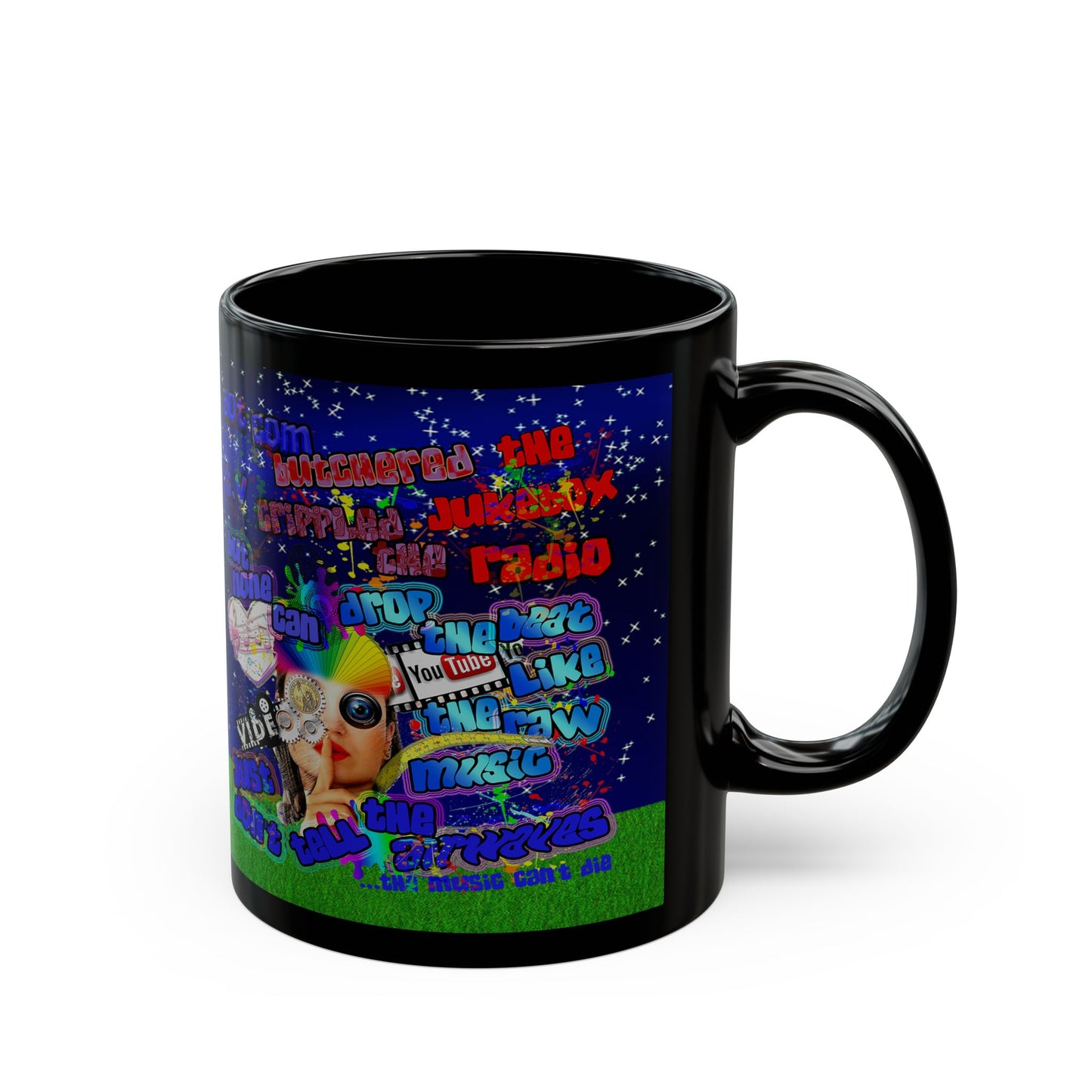 drop the beat - Black Mug ('snoops' background)
