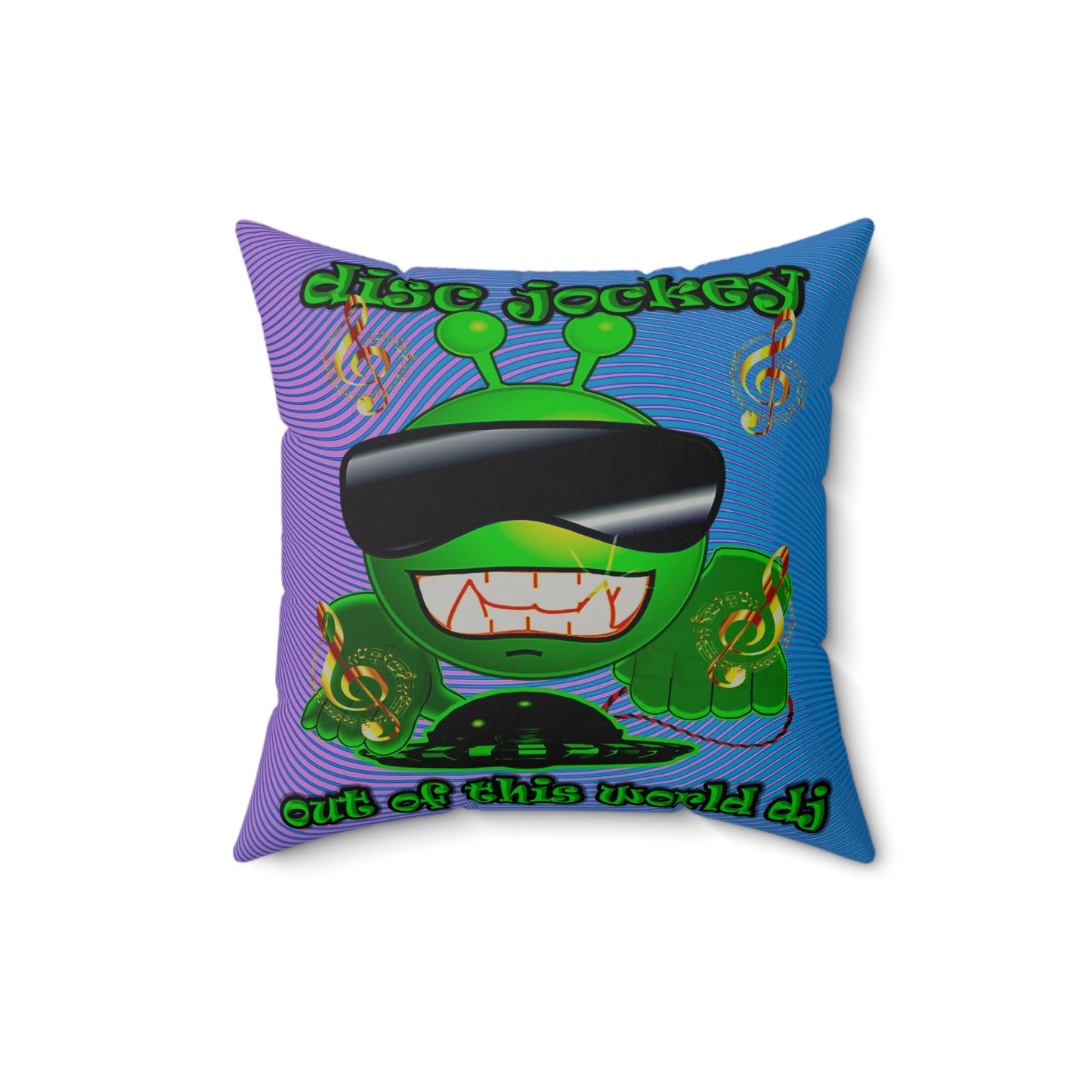 disc jockey - Faux Suede Square Pillow - (light blue-purple wave)