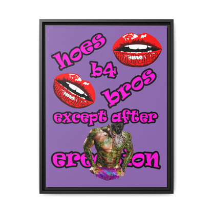 hoes b4 bros - framed canvas art (light purple)