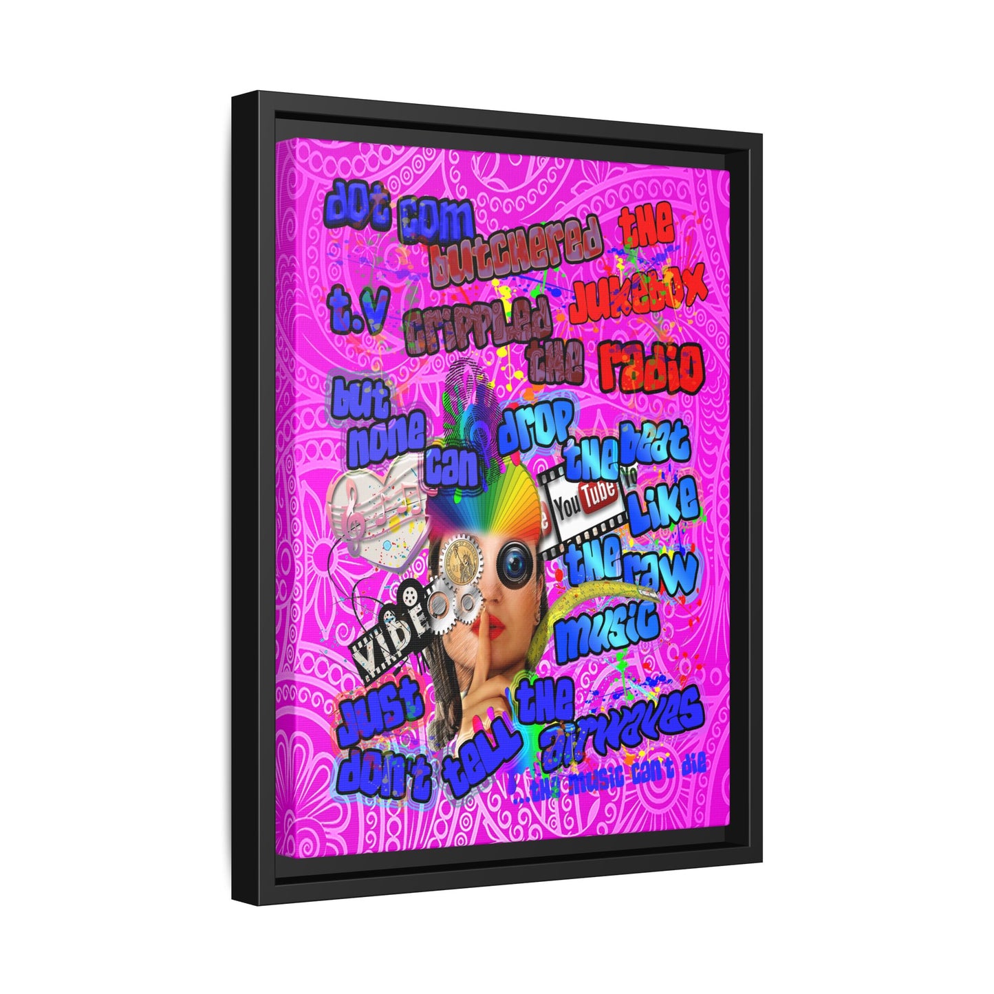 drop the beat - framed canvas art (pink swirl)