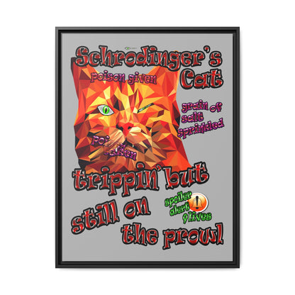 schrodinger's cat - framed canvas art (light grey)