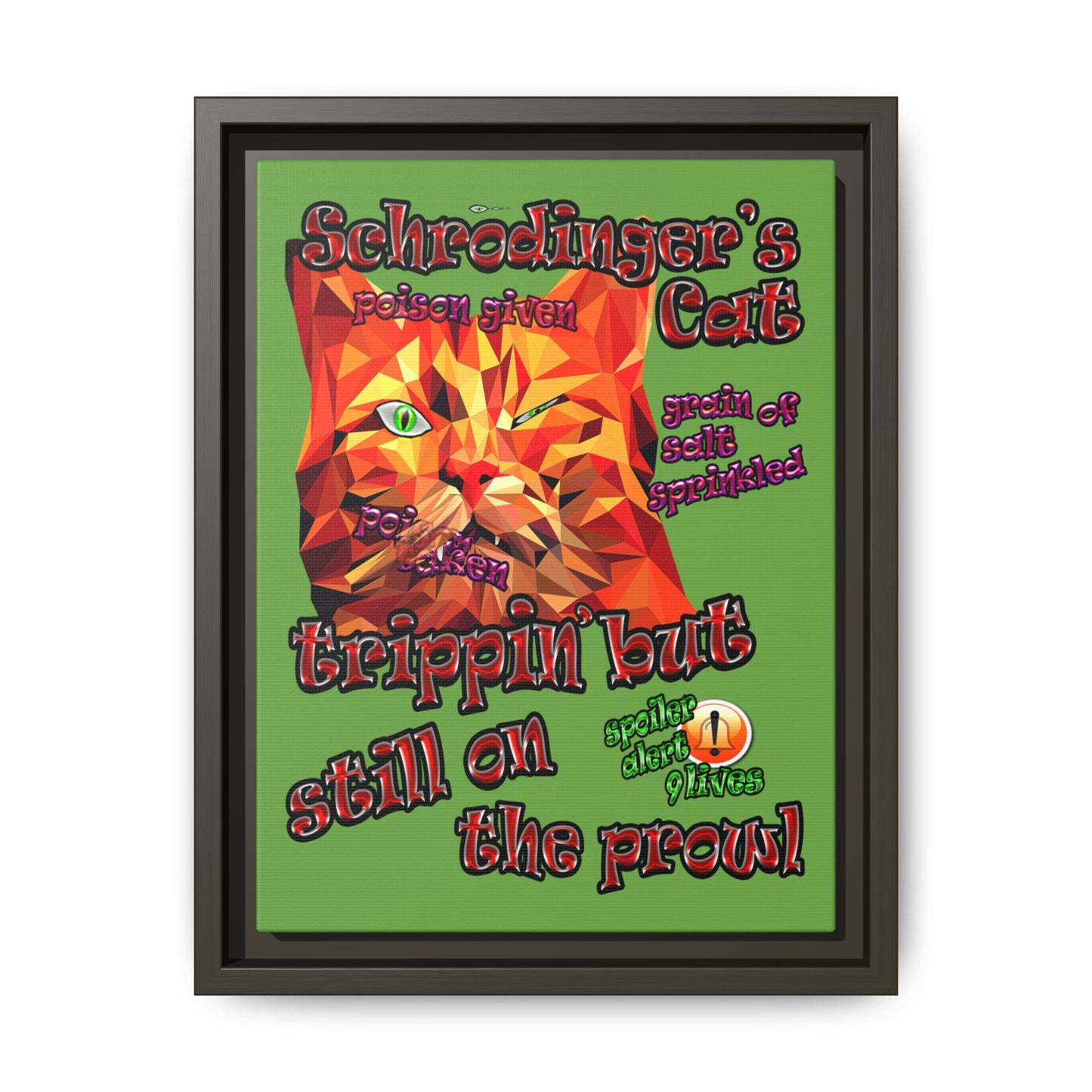 schrodinger's cat - framed canvas art (green)