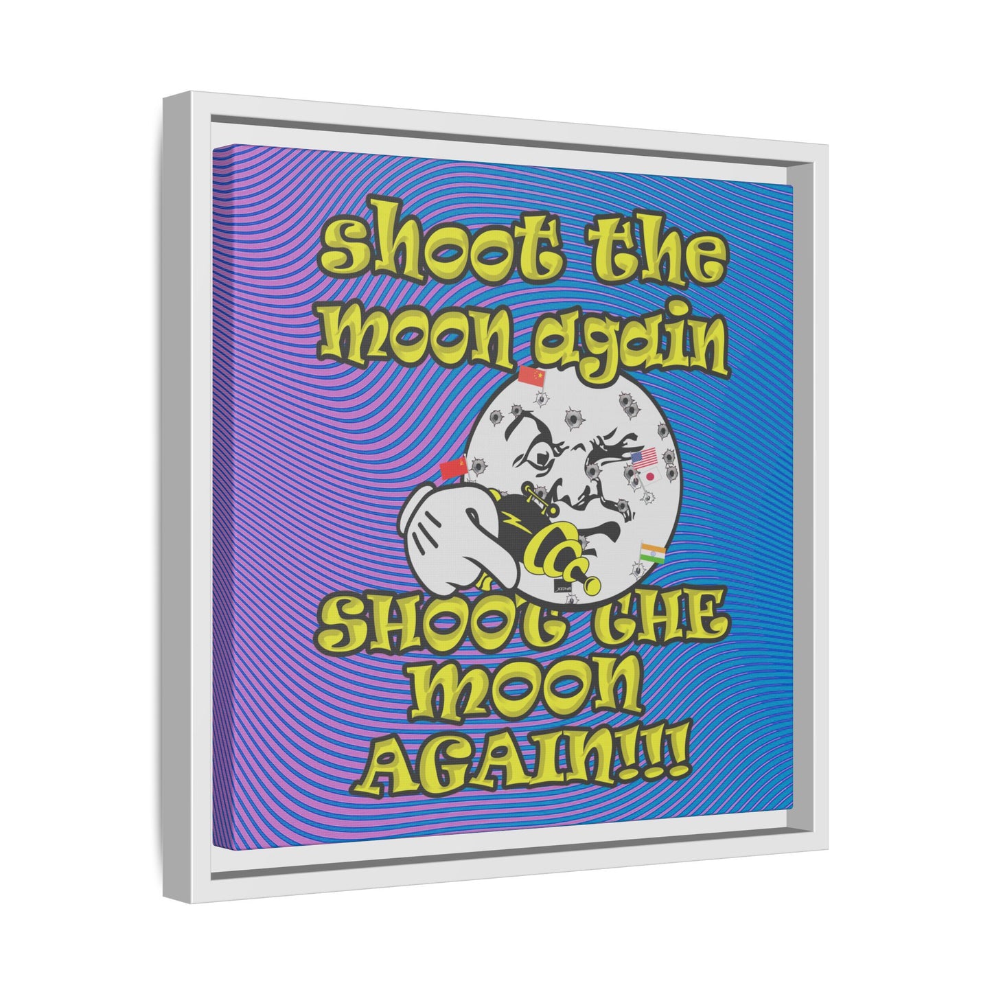 shoot the moon again - framed canvas art (light blue-purple wave)