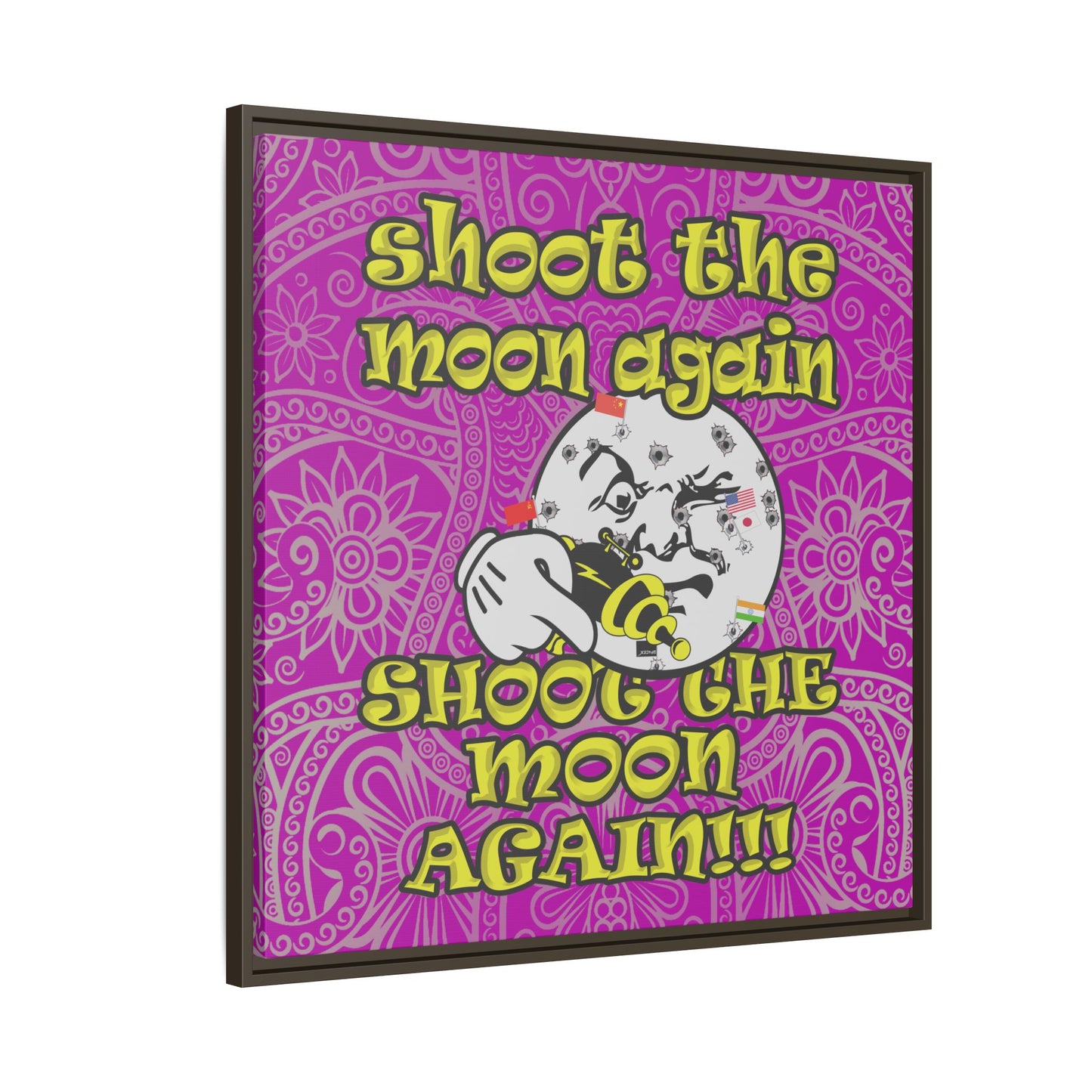 shoot the moon again - framed canvas art (pink swirl)