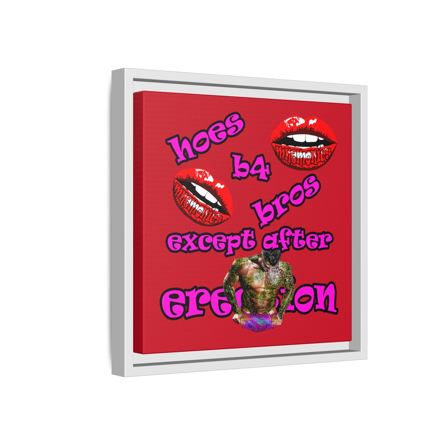 hoes b4 bros - framed canvas art (dark red)