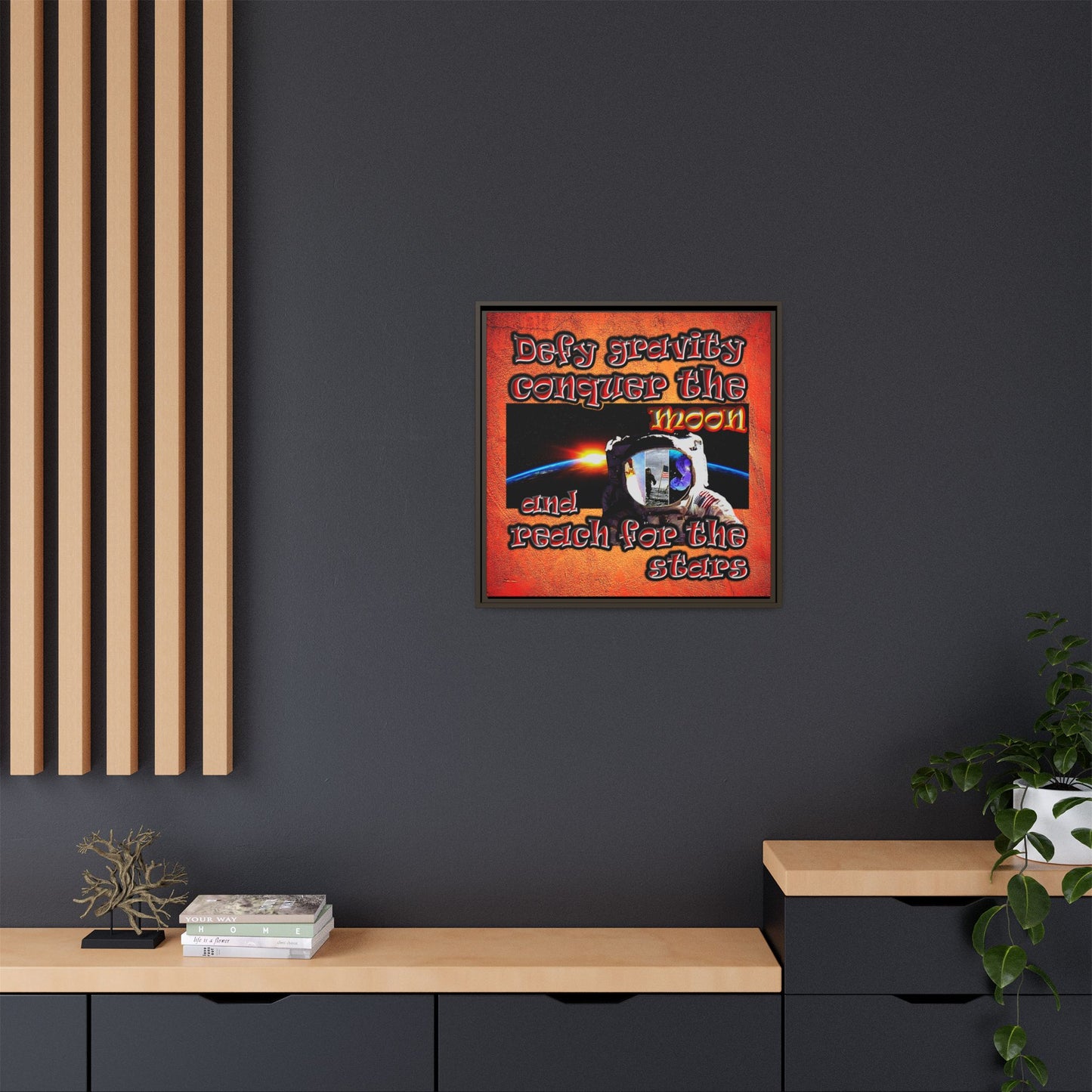 defy conquer reach - framed canvas art (burnt orange)