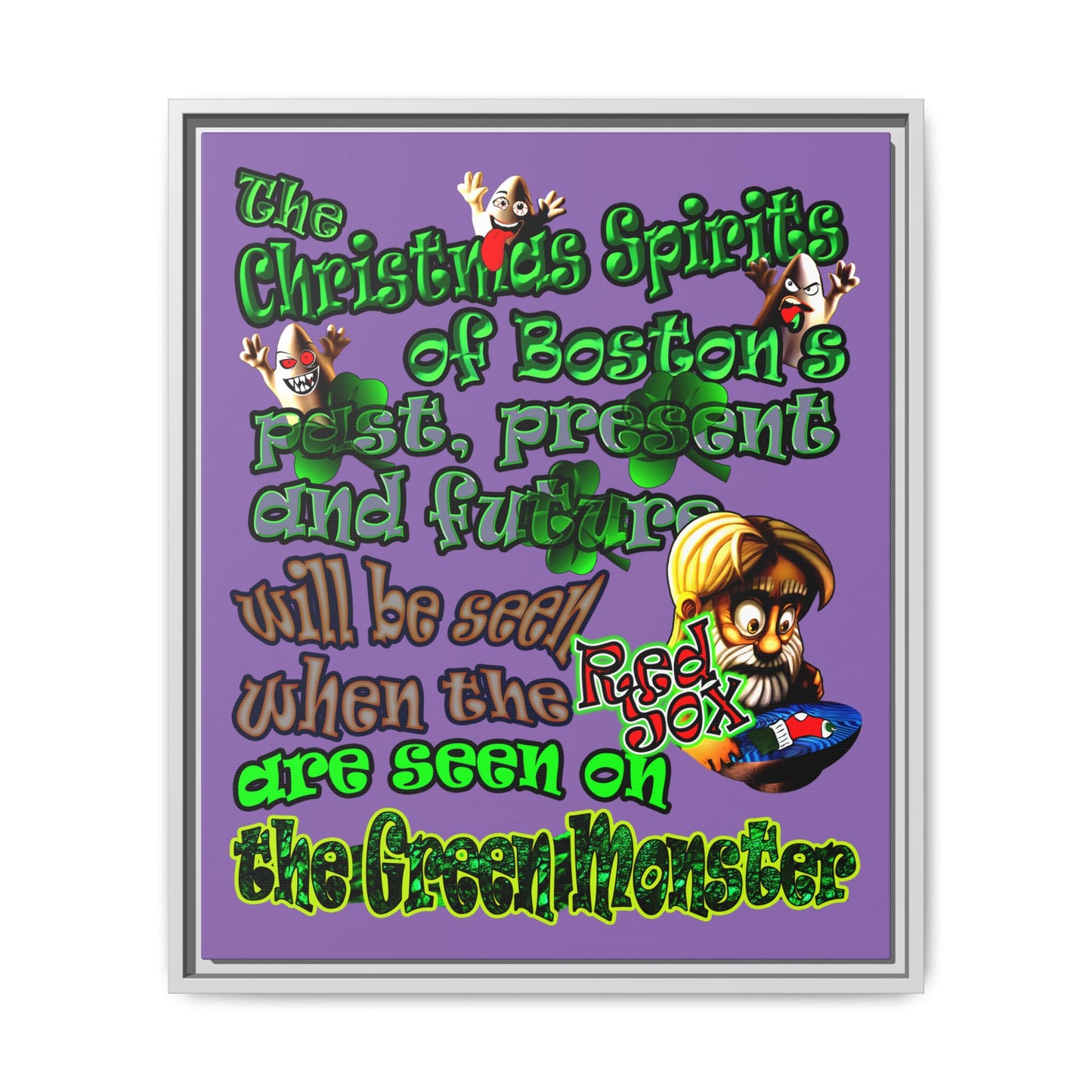 christmas spirits of boston - framed canvas art (light purple)