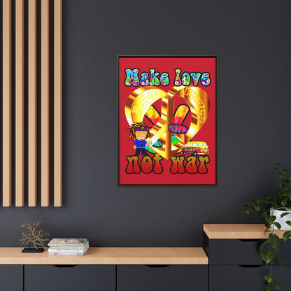 love peace - framed canvas art (dark red)