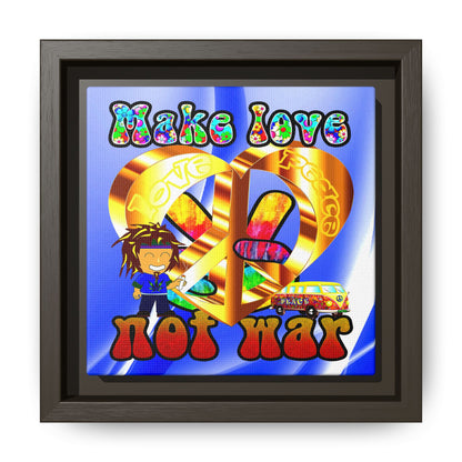 love peace - framed canvas art (blue-white wave)