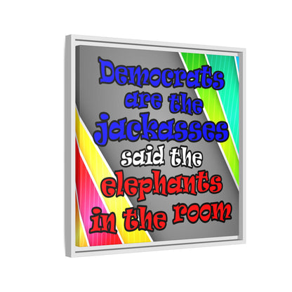 donkeys and elephants - framed canvas art (rainbow split)