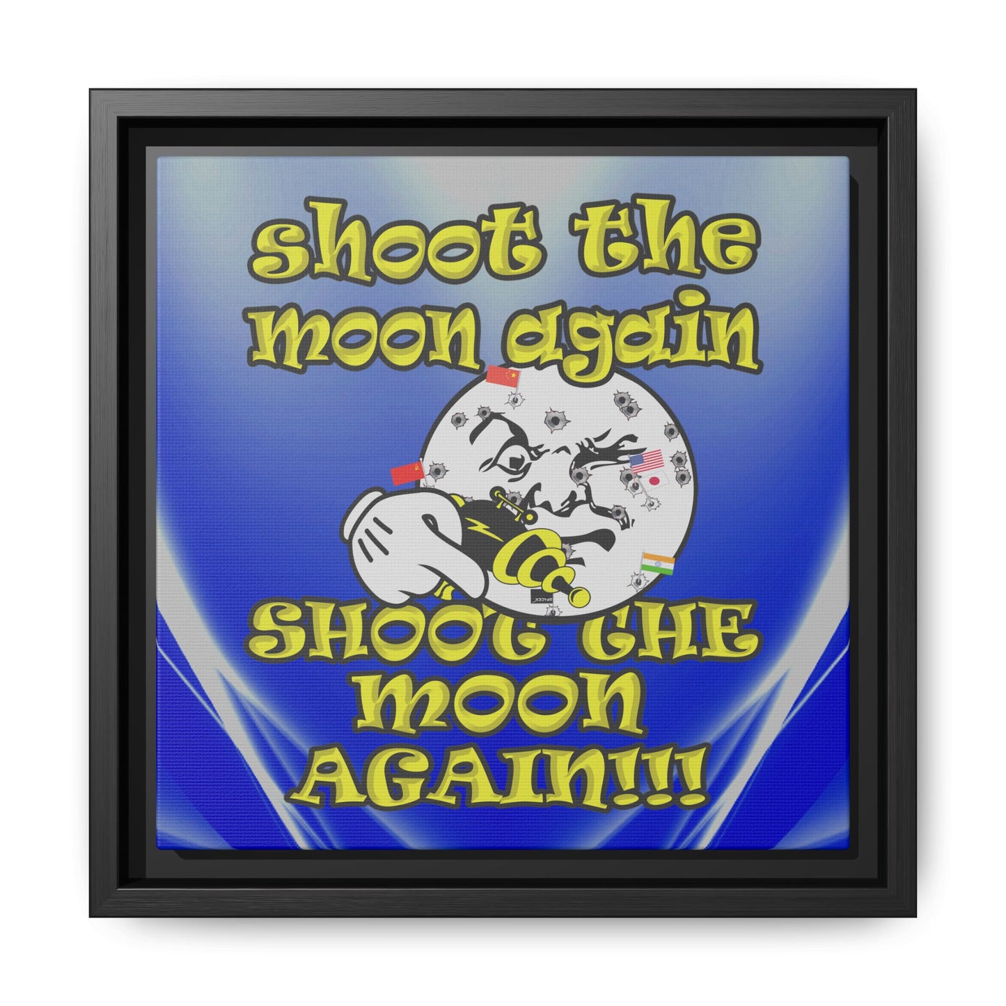 shoot the moon again - framed canvas art (blue-white wave)