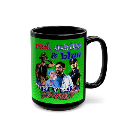 rw&b lives matter - Black Mug (logo green)