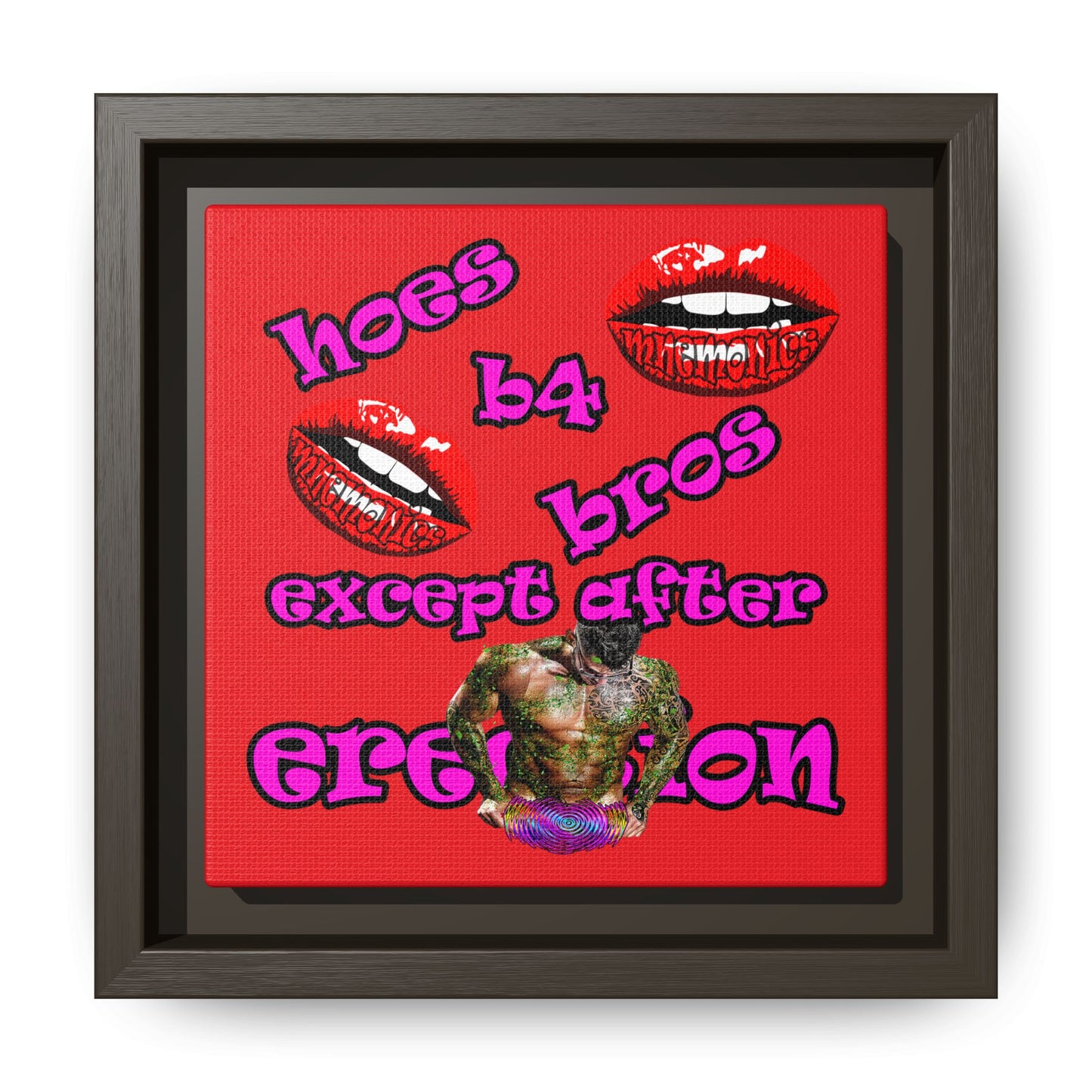 hoes b4 bros - framed canvas art (red)