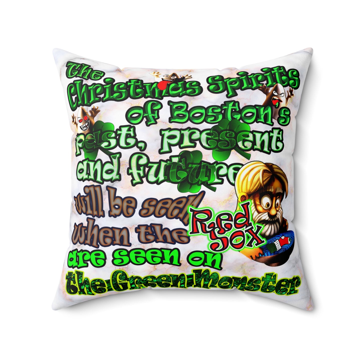 christmas spirits of boston - Spun Polyester Square Pillow - (white marble)