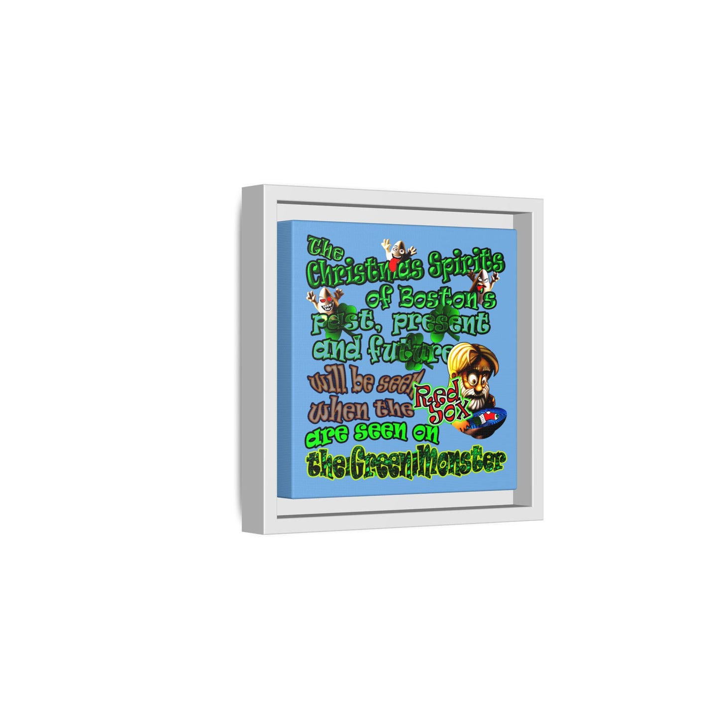 christmas spirits of boston - framed canvas art (light blue)