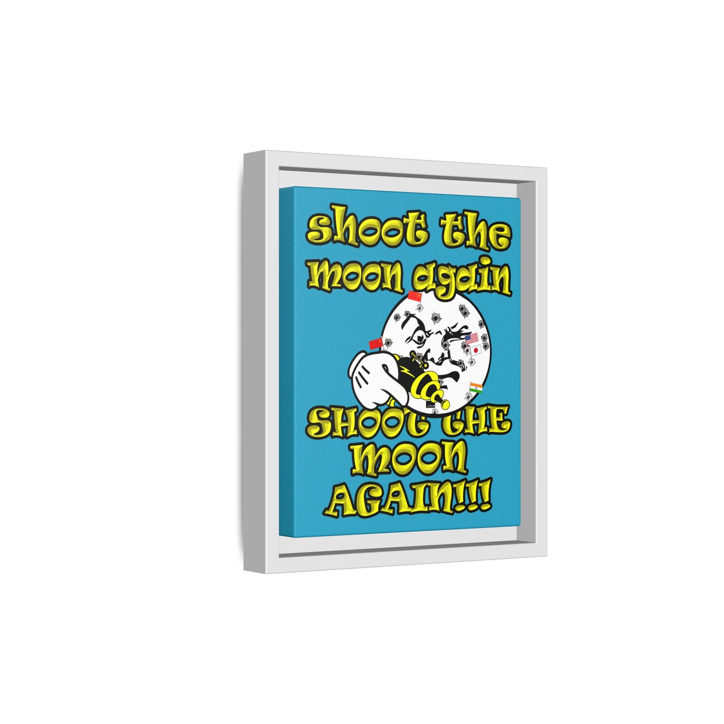 shoot the moon again - framed canvas art (turquoise)