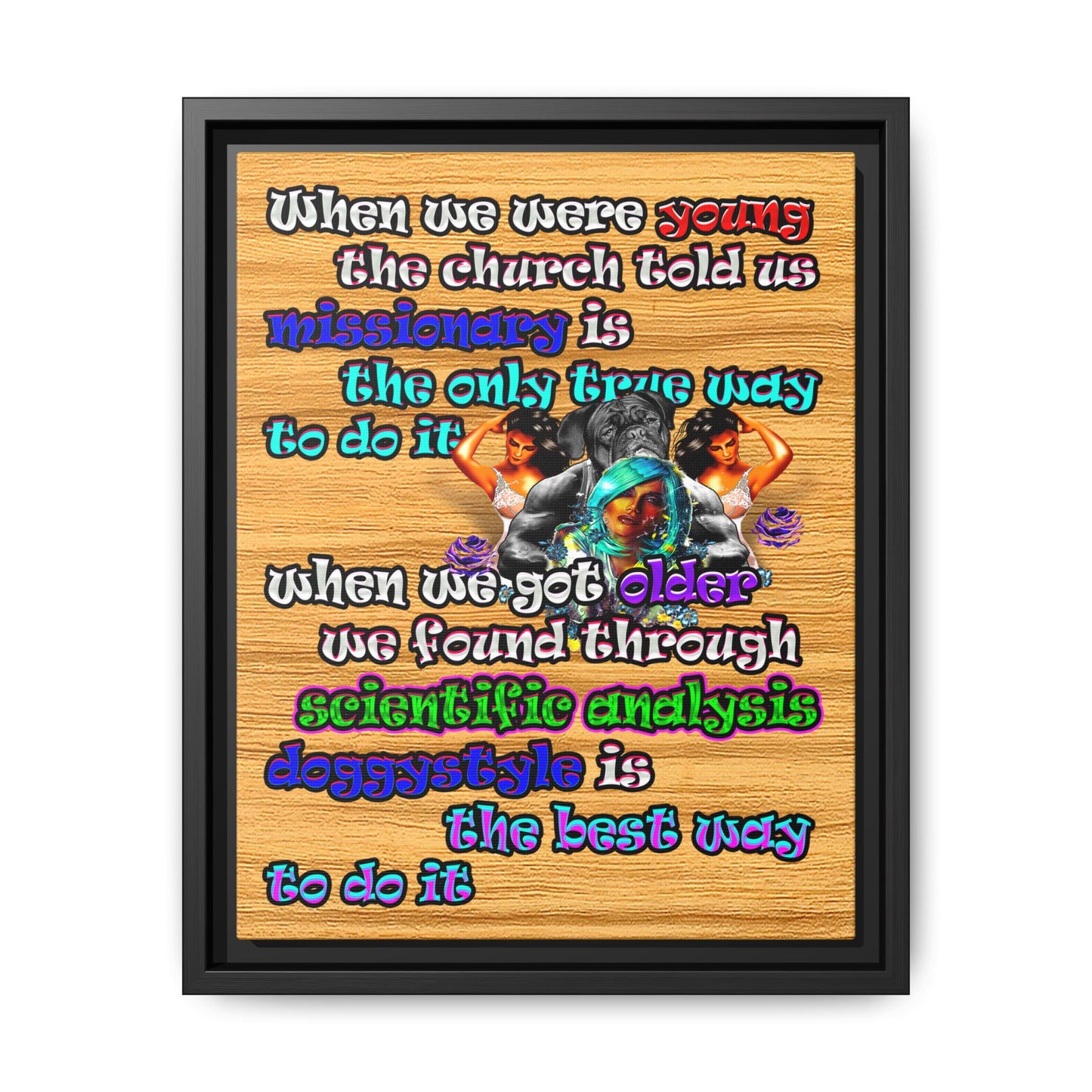 doggystyle - framed canvas art (butterscotch wood finish)