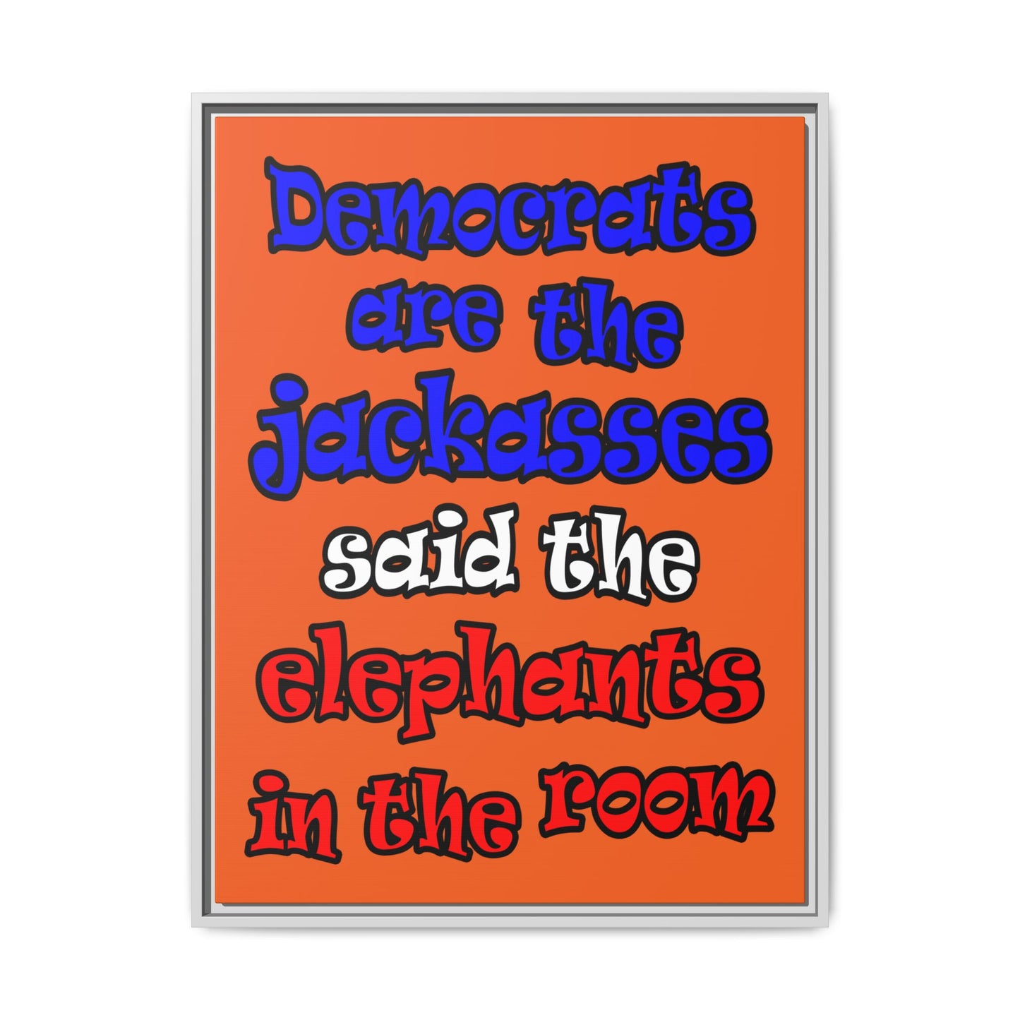 donkeys and elephants - framed canvas art (orange)