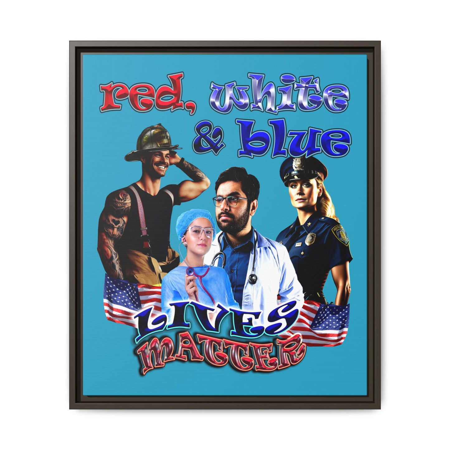 rw&b lives matter - framed canvas art (turquoise)
