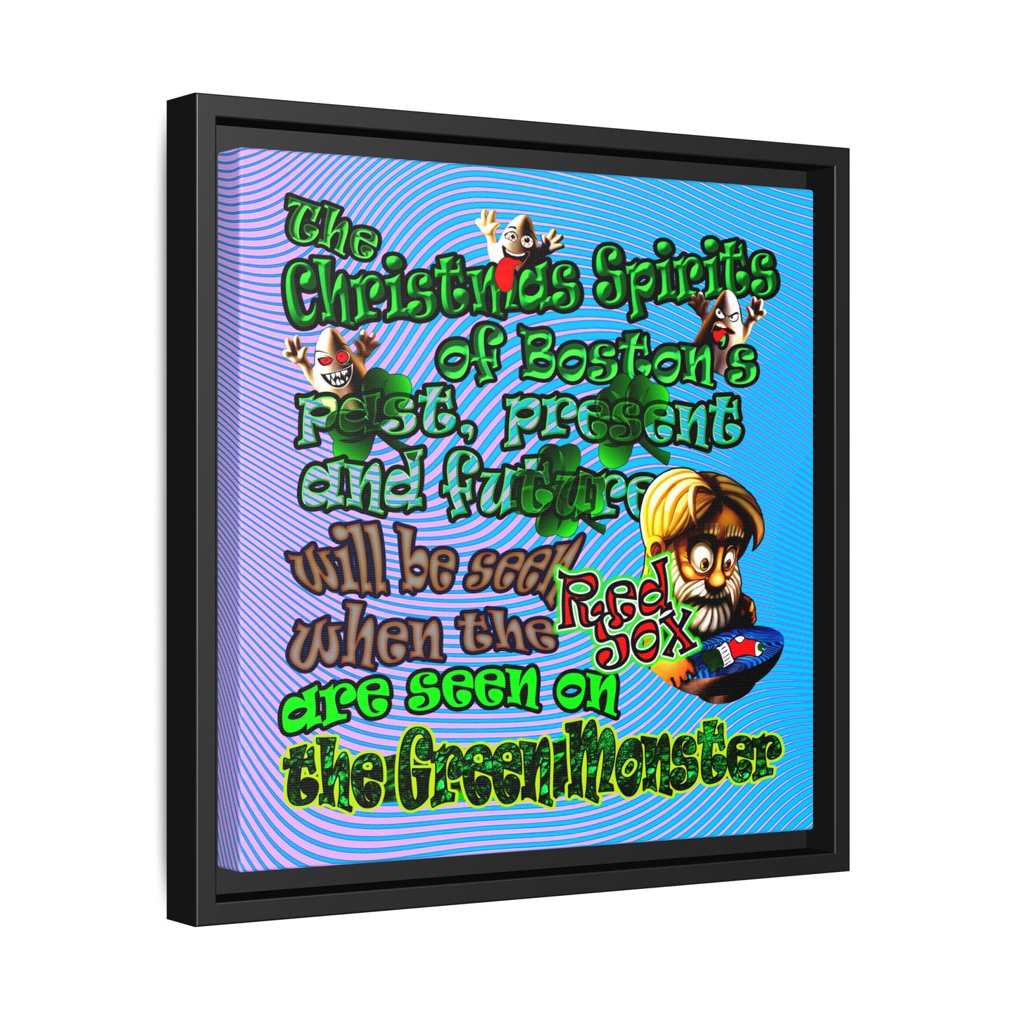 christmas spirits of boston - framed canvas art (light blue-purple wave)