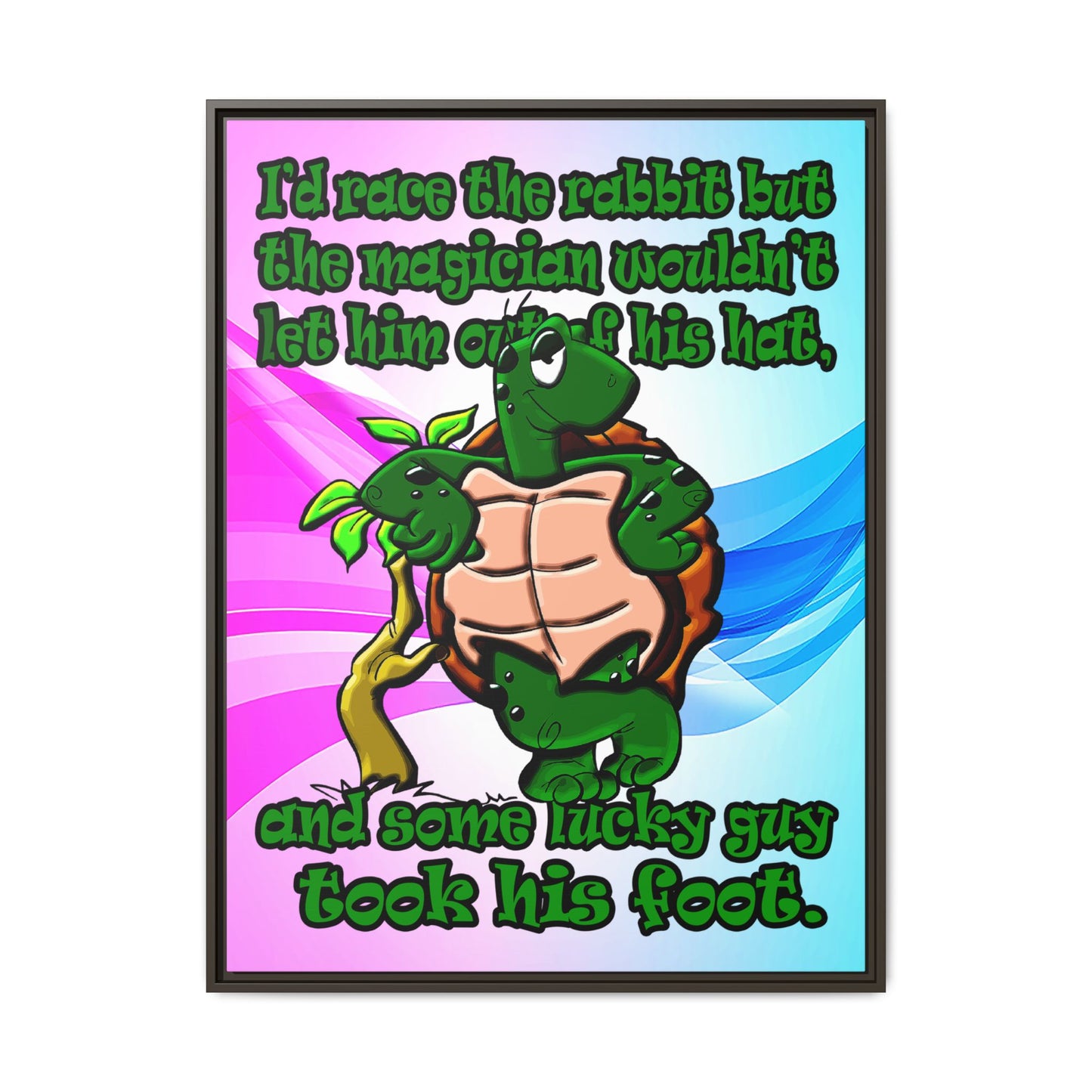 turtle race - framed canvas art (light blue-pink wave)