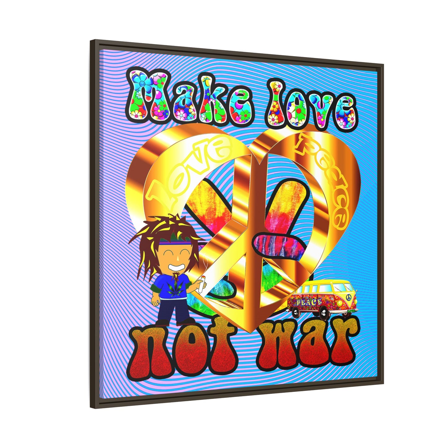 love peace - framed canvas art (light blue-purple wave)
