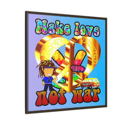 love peace - framed canvas art (light blue-purple wave)