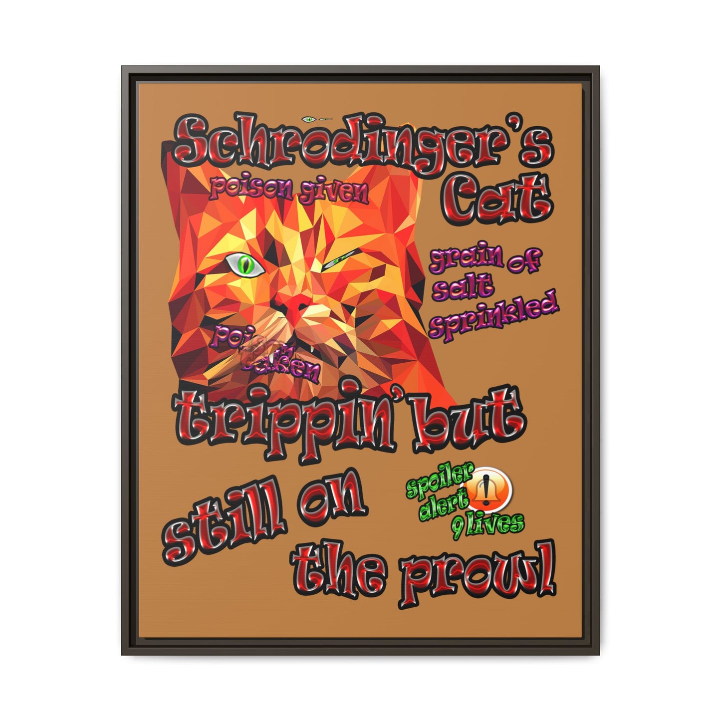schrodinger's cat - framed canvas art (light brown)