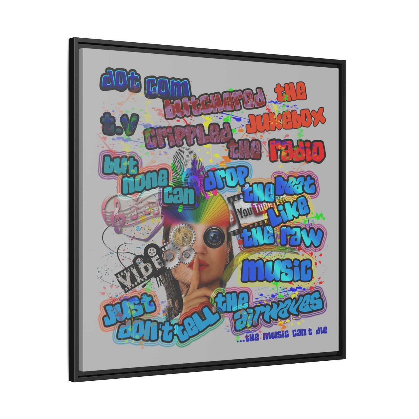 drop the beat - framed canvas art (light grey)