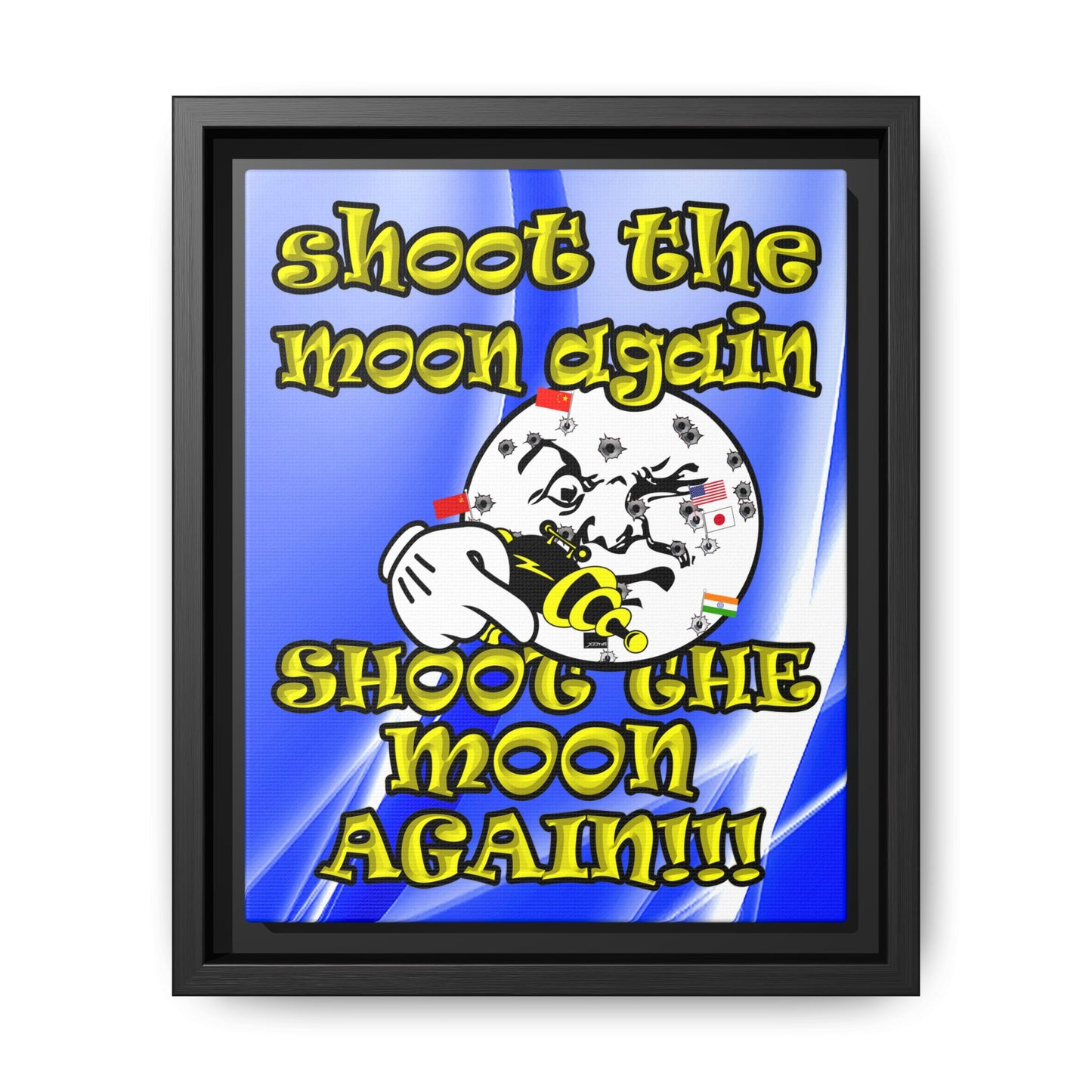 shoot the moon again - framed canvas art (blue-white wave)