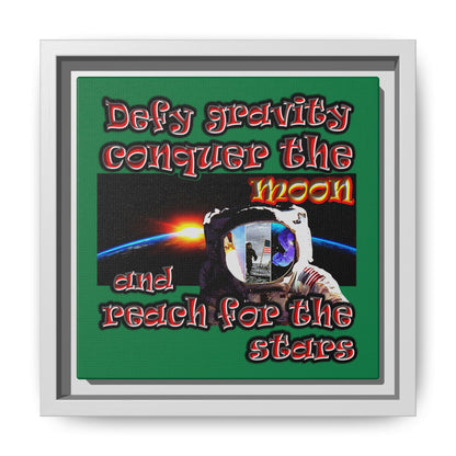 defy conquer reach - framed canvas art (dark green)