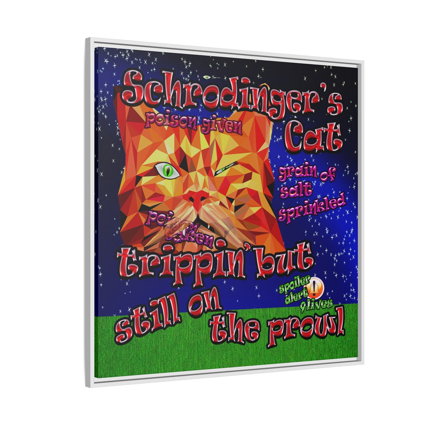 schrodinger's cat - framed canvas art ('snoops' background)