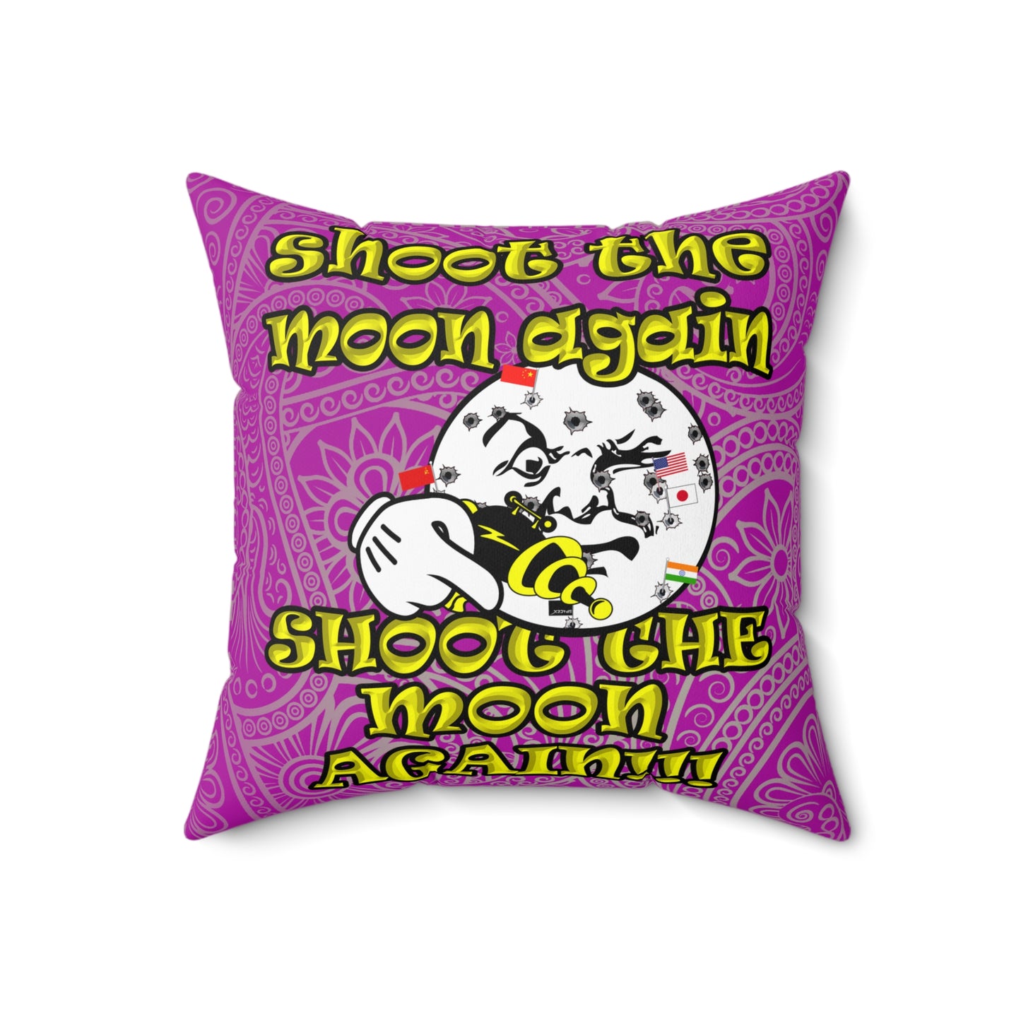 shoot the moon again - Spun Polyester Square Pillow - (pink swirl)