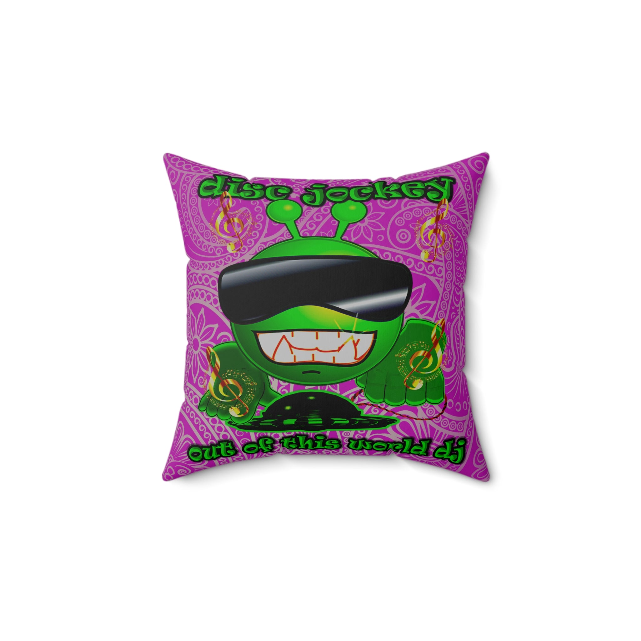 disc jockey - Spun Polyester Square Pillow - (pink swirl)