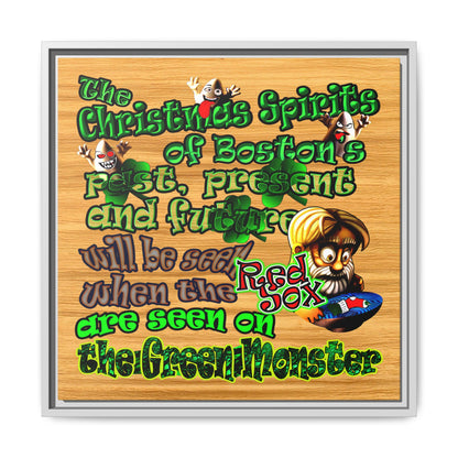 christmas spirits of boston - framed canvas art (butterscotch wood finish)