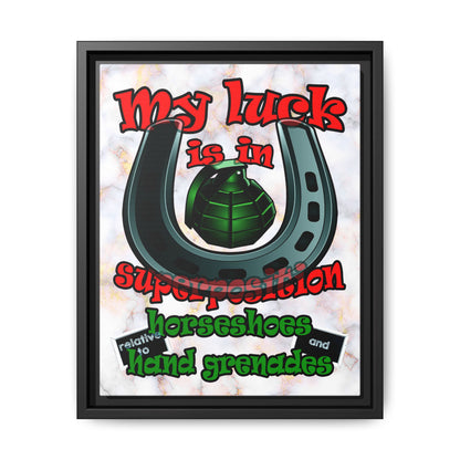 my luck - framed canvas art (white marble)