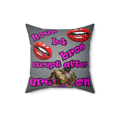 hoes b4 bros - Spun Polyester Square Pillow - (grey-light grey)