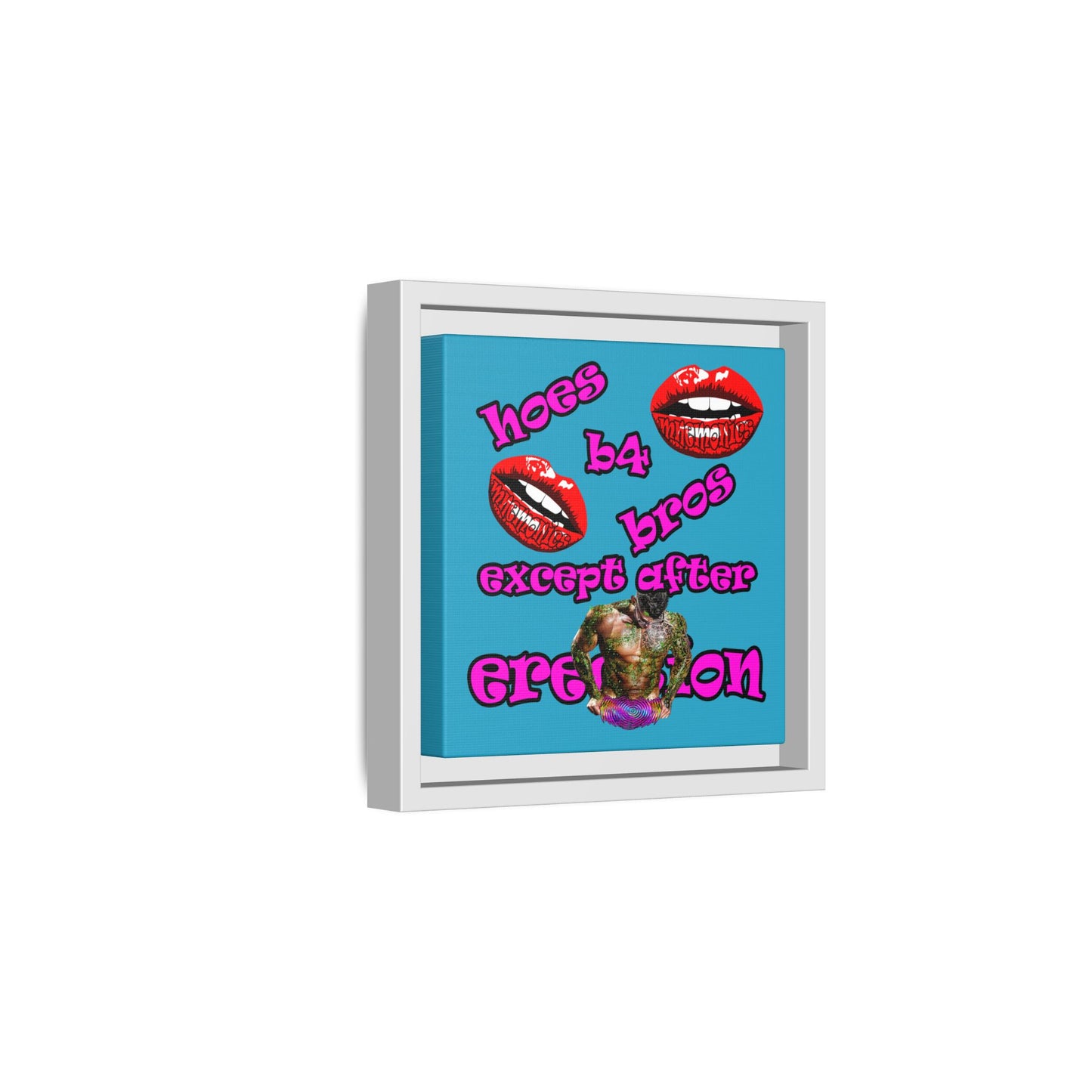 hoes b4 bros - framed canvas art (turquoise)
