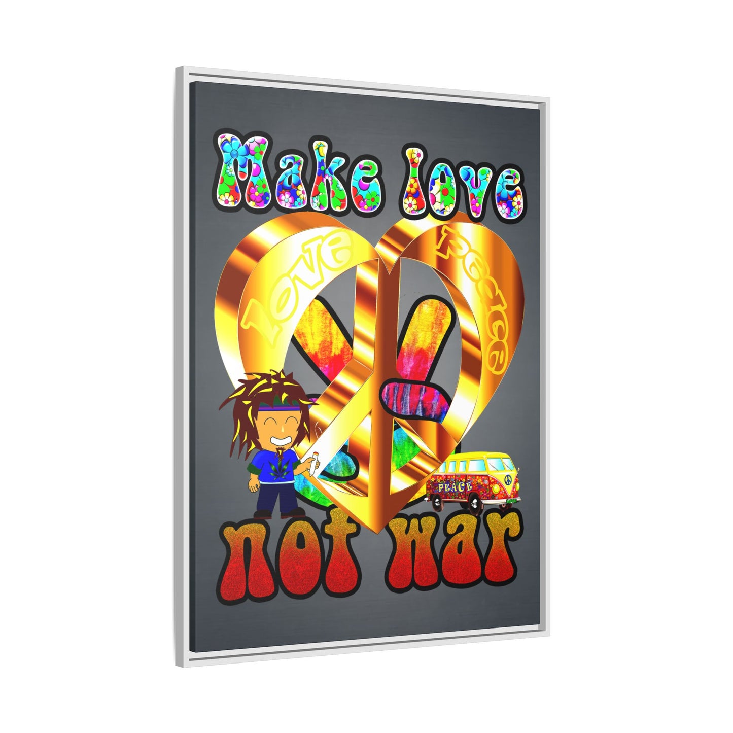 love peace - framed canvas art (grey-light grey)