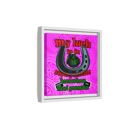 my luck - framed canvas art (pink swirl)