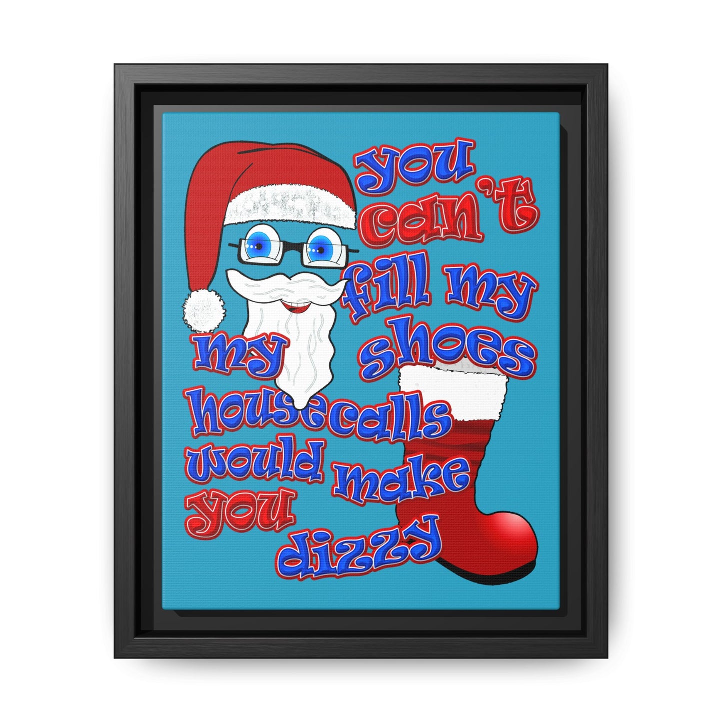 santa's shoes - framed canvas art (turquoise)