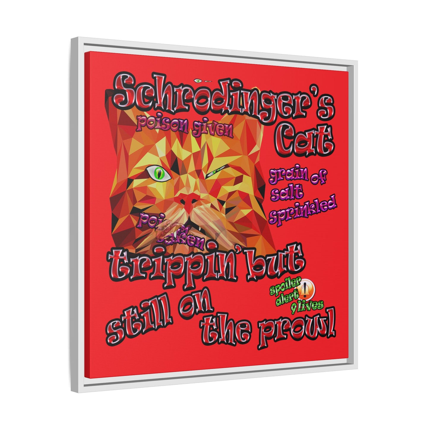schrodinger's cat - framed canvas art (red)