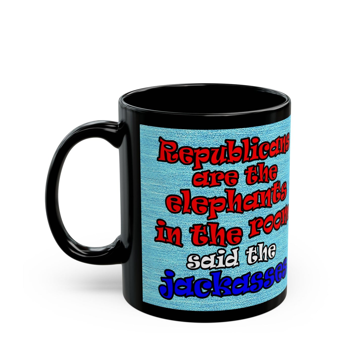 donkeys and elephants - Black Mug (faded blue)