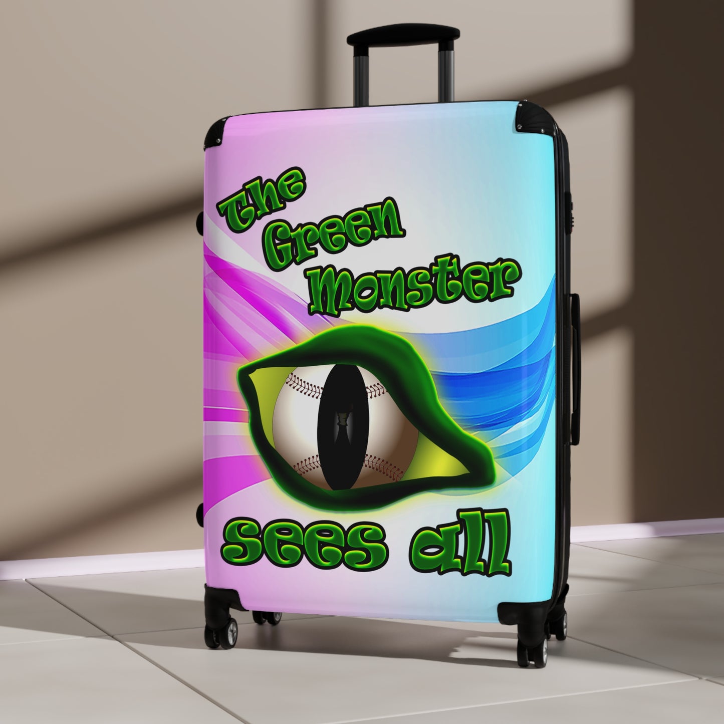 green monster - Suitcase (light blue-pink wave)