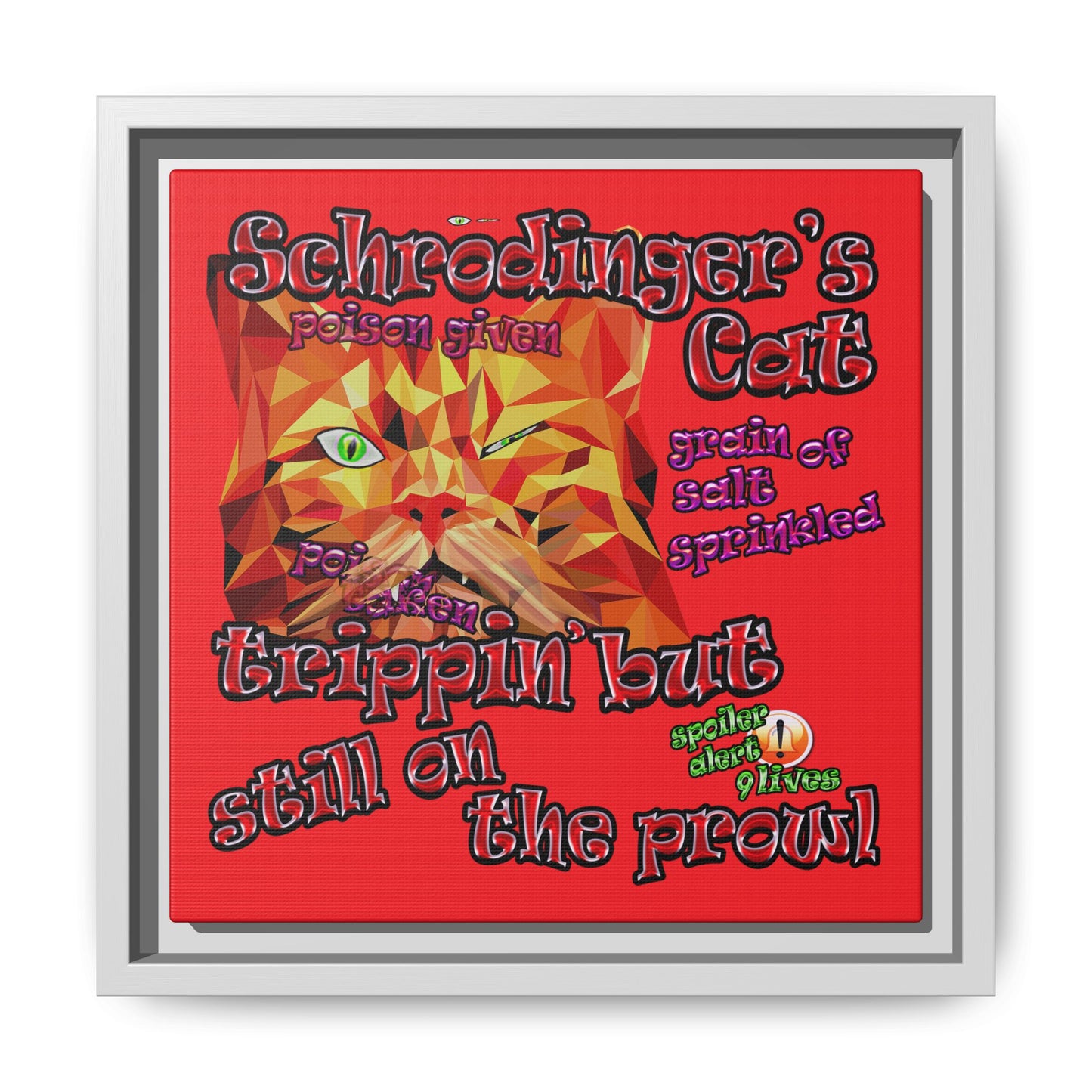 schrodinger's cat - framed canvas art (red)