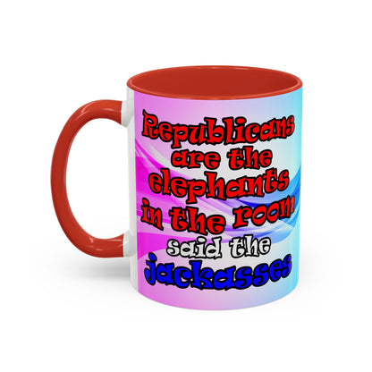 donkeys and elephants - Accent Mug (light blue-pink wave)
